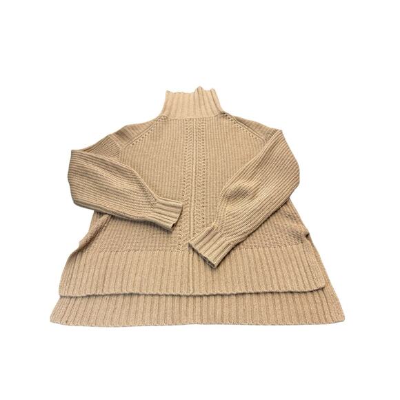 White + Warren Cashmere Wool Turtleneck Sweater Brown Ribbed Hem M/L - Picture 2 of 11